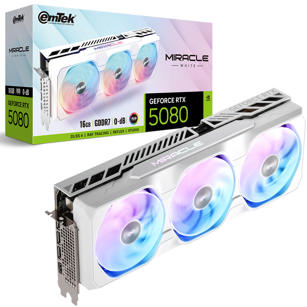 이엠텍 지포스 RTX 5080 MIRACLE WHITE D7 16GB 제품 사진