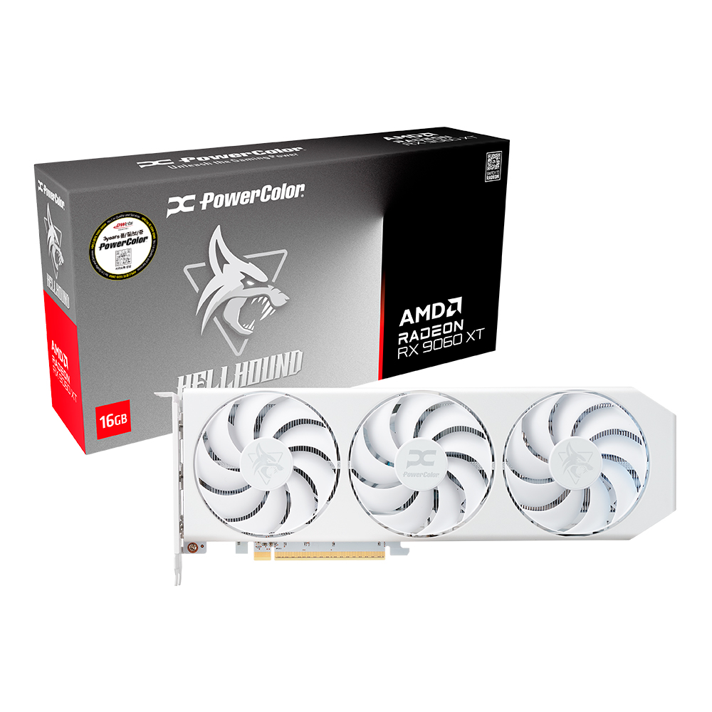 PowerColor 라데온 RX 9060 XT Hellhound Spectral White OC D6 16GB 대원씨티에스 제품 사진