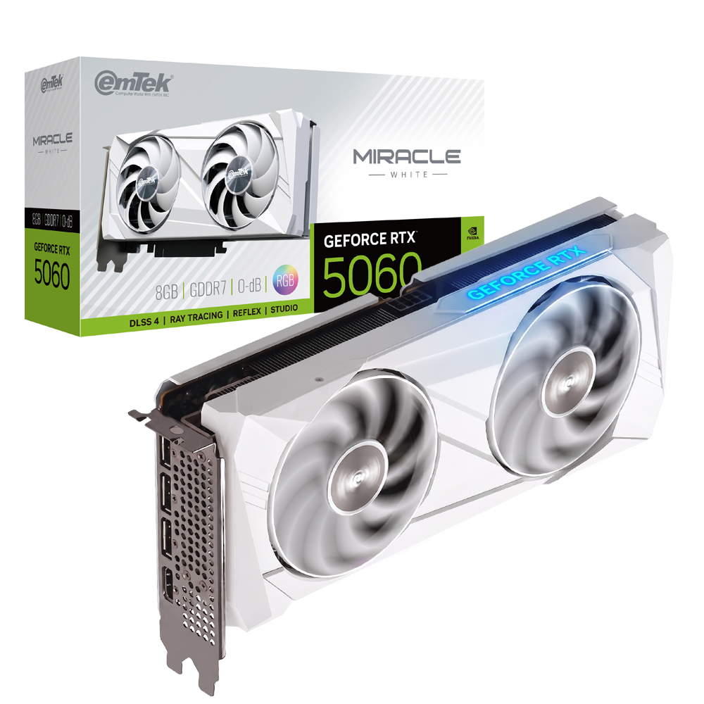 이엠텍 지포스 RTX 5060 MIRACLE WHITE D7 8GB 제품 사진