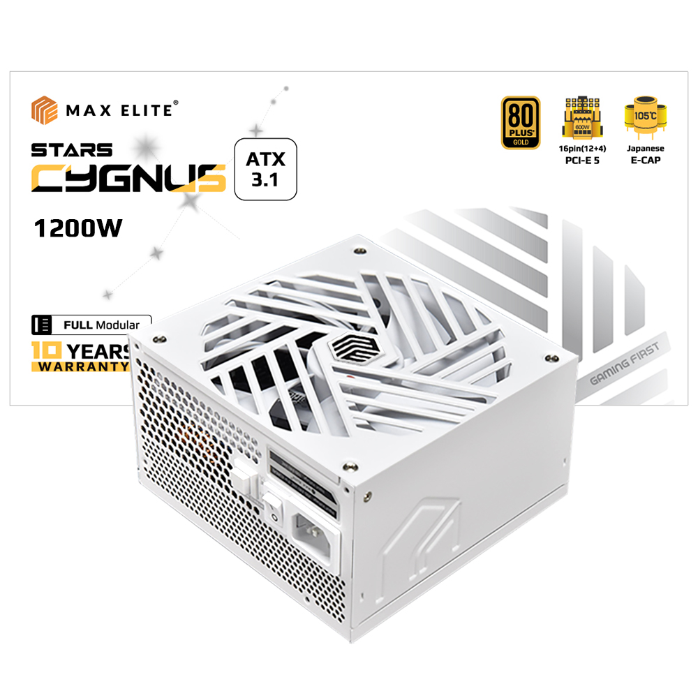 맥스엘리트 STARS CYGNUS 1200W 80PLUS골드 풀모듈러 ATX3.1 화이트 제품 사진