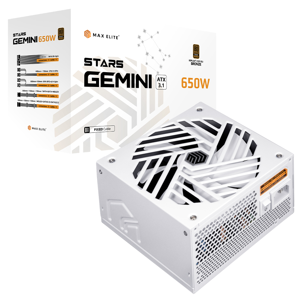 맥스엘리트 STARS GEMINI 650W 80PLUS브론즈 ATX3.1 화이트 제품 사진