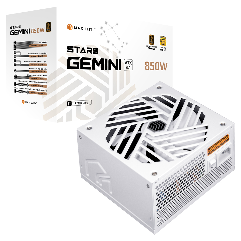 맥스엘리트 STARS GEMINI 850W 80PLUS브론즈 ATX3.1 화이트 제품 사진